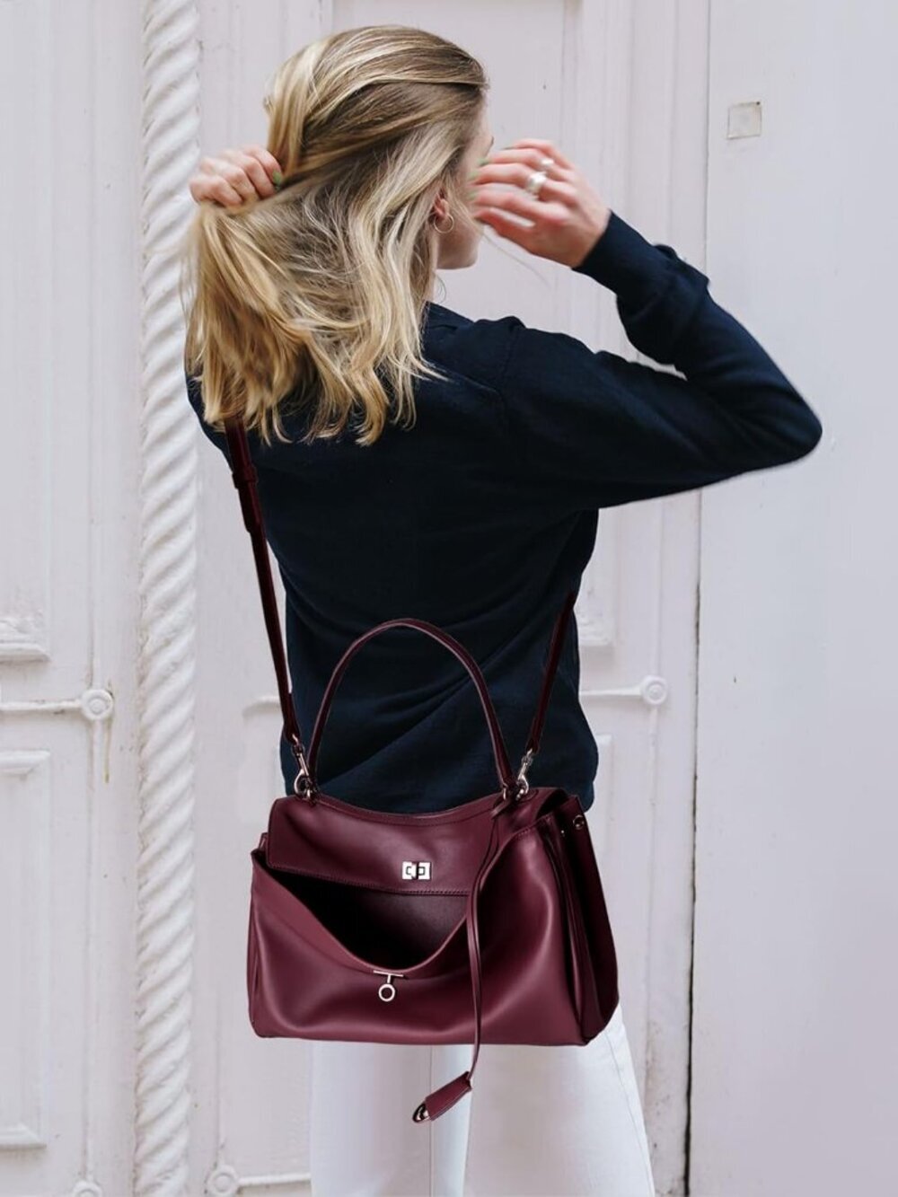 Women's Leather-Burgundy  Soft Cowhide Shoulder Satchel Purse Stylish Hand bags - Picture 2 of 6